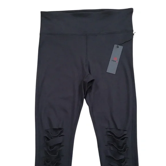 Mono B Women's Black Shredded‎ Knee Laser Cut High Waist Leggings Size XL NEW - Picture 6 of 15